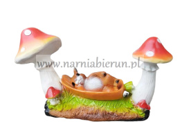 Figurka z żywicy Królik Zając Zajączek w hamaku grzyb 36 cm