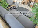 Meble ogrodowe aluminiowe sofa + 2 fotele + stolik szare poduchy POWYSTAWOWY