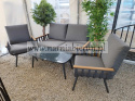 Meble ogrodowe aluminiowe sofa + 2 fotele + stolik szare poduchy POWYSTAWOWY