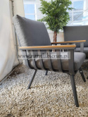 Meble ogrodowe aluminiowe sofa + 2 fotele + stolik szare poduchy POWYSTAWOWY