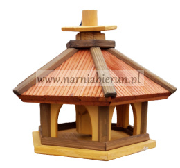 Karmnik dla ptaków z wsypem mały drewniany domek